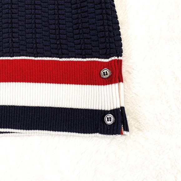 THOM BROWNE NAVY TEXTURED COTTON STRIPE RIB CREW NECK PULLOVER - Picture 9 of 16
